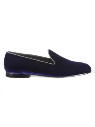 Shop Giorgio Armani Velvet Slip-on Shoes In Navy Blue