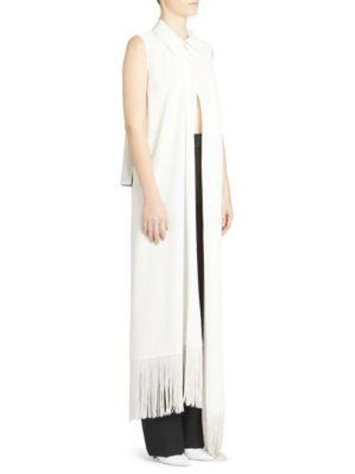 Shop Givenchy Long Sleeveless Fringe Shirt In Off White