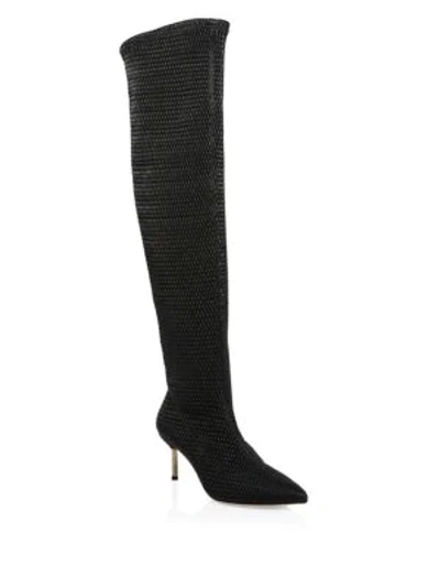 Shop Alice And Olivia Merna Woven Knee-high Boots In Black