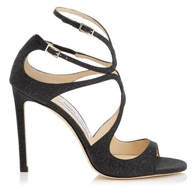 Shop Jimmy Choo Lang Black Fine Glitter Leather Sandals