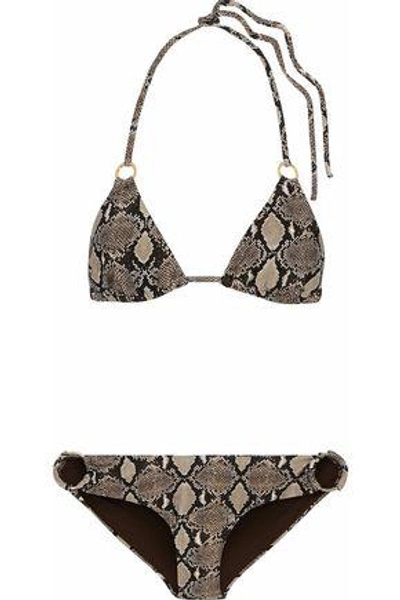 Shop Melissa Odabash Snake-print Triangle Bikini In Brown