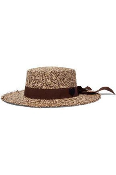 Shop Sensi Studio Woman Grosgrain-trimmed Straw Sunhat Chocolate