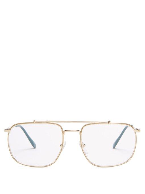 Prada Aviator-frame Metal Glasses In Gold | ModeSens