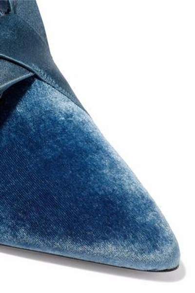 Shop Mercedes Castillo Satin-trimmed Velvet Mules In Storm Blue
