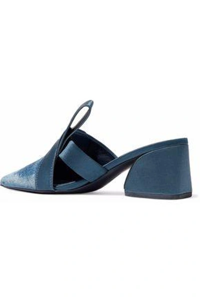 Shop Mercedes Castillo Satin-trimmed Velvet Mules In Storm Blue