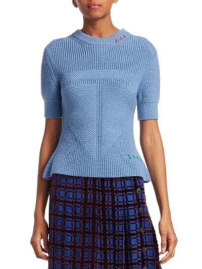 Shop Carven Wool Cable Knit Peplum Sweater In Fume