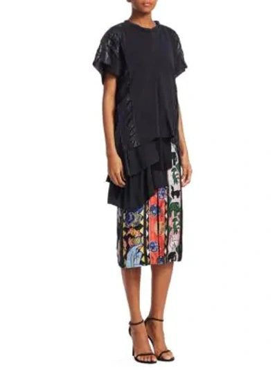Shop Carven Silk Abstract Print Asymmetric Dress In Multi