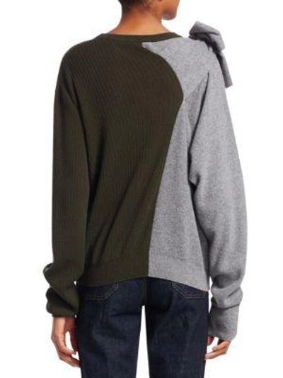 Shop Carven Wool-blend Color Block Bow Sweater In Bark