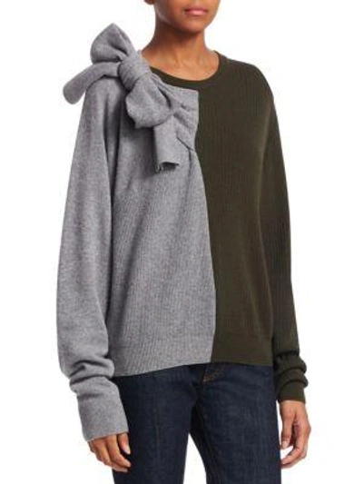 Shop Carven Wool-blend Color Block Bow Sweater In Bark