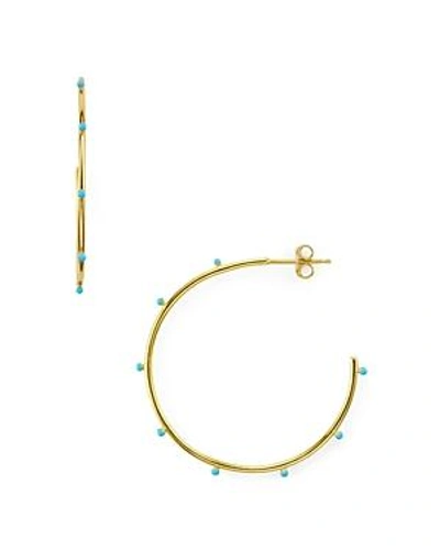 Shop Argento Vivo Enamel Studded Hoop Earrings In Gold/turquoise