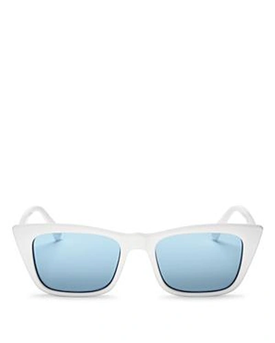 Shop Le Specs Women's I Feel Love Mirrored Cat Eye Sunglasses, 51mm In Optic White/blue