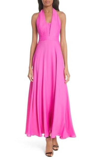 Shop Milly Charlie Halter Maxi Dress In Raspberry