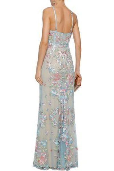 Shop Marchesa Notte Woman Embroidered Tulle Gown Light Blue