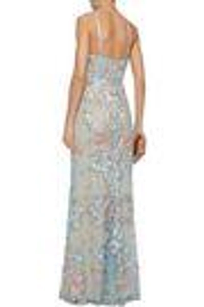 Shop Marchesa Notte Woman Embroidered Tulle Gown Light Blue