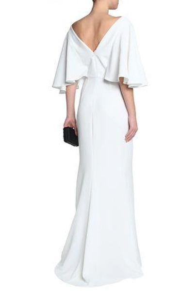 Shop Badgley Mischka Woman Ruffled Textured-crepe Gown White