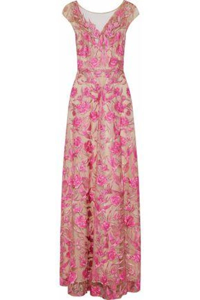 Shop Marchesa Notte Woman Embroidered Tulle Gown Pink