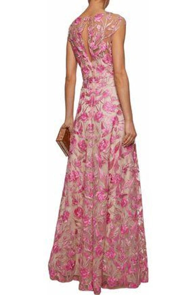 Shop Marchesa Notte Woman Embroidered Tulle Gown Pink
