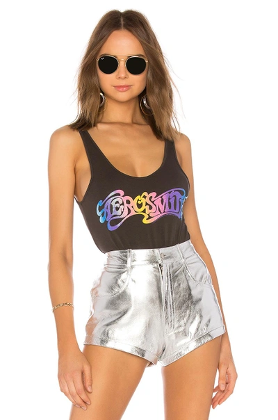 Shop Chaser Aerosmith Rainbow Glitter Bodysuit In Black