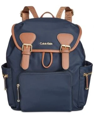Shop Calvin Klein Double Buckle Backpack In Navy/gold
