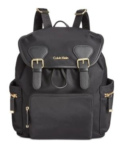 Shop Calvin Klein Double Buckle Backpack In Black/gold