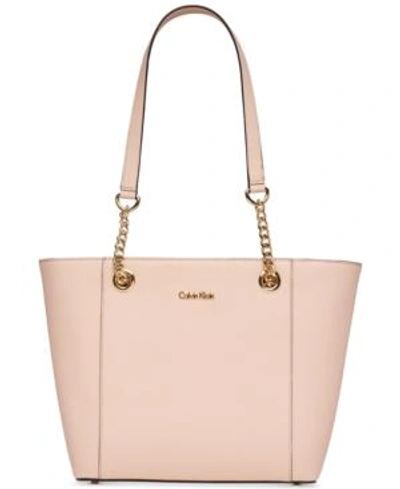 Shop Calvin Klein Hayden Saffiano Leather Large Tote In Desert Taupe/gold