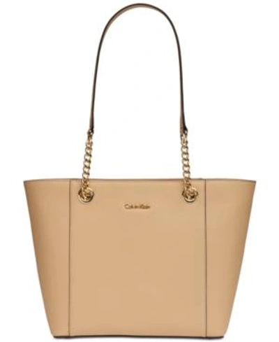 Shop Calvin Klein Hayden Large Tote In Nude/gold