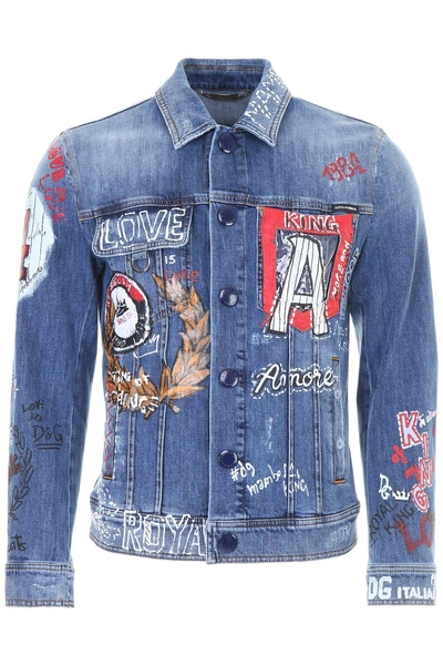 Shop Dolce & Gabbana Printed Denim Jacket In Variante Abbinatablu