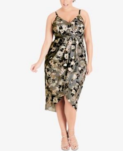 Shop City Chic Trendy Plus Size Printed Faux-wrap Dress In Sweet Temp