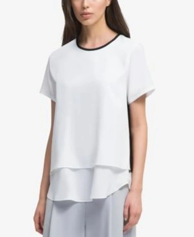 Shop Dkny Layered-look Colorblocked Top In Ivory/black