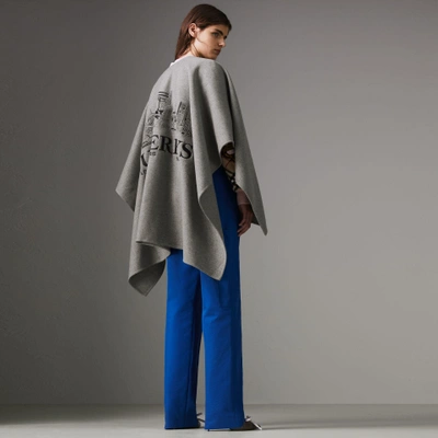Shop Burberry Embroidered Skyline Cashmere Poncho In Pale Grey Melange