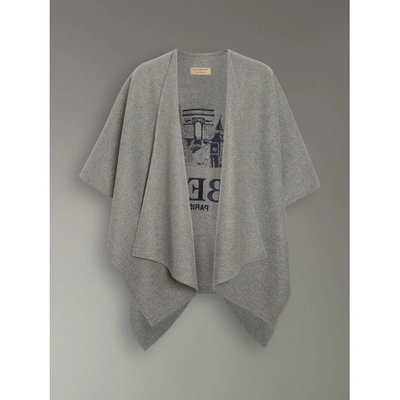 Shop Burberry Embroidered Skyline Cashmere Poncho In Pale Grey Melange