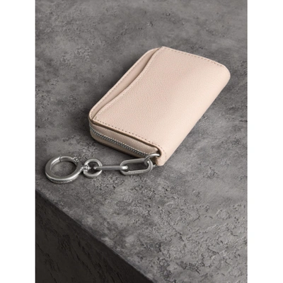 Shop Burberry Link Detail Leather Ziparound Wallet In Stone