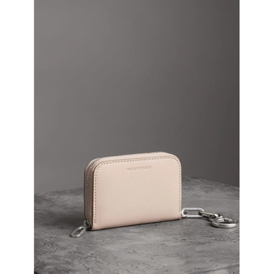 Shop Burberry Link Detail Leather Ziparound Wallet In Stone