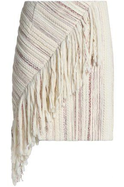 Shop Goen J Asymmetric Fringed Tweed Mini Skirt In Ivory