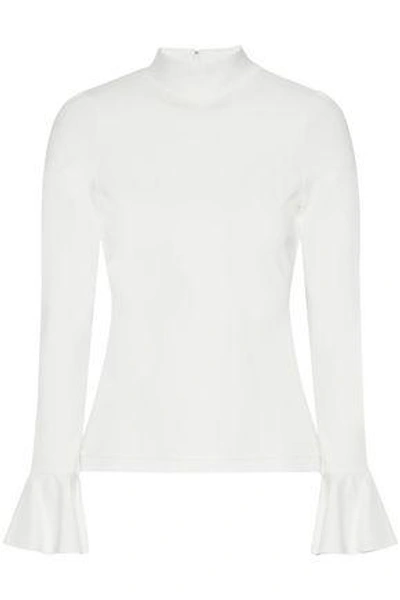 Shop Alexis Isolde Ruffle-trimmed Ponte Top In White