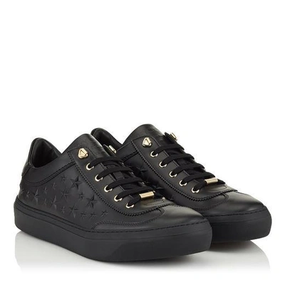 Shop Jimmy Choo Ace Black Sport Calf Low Top Trainers With Embossed Stars