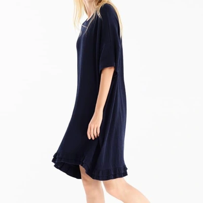 Shop Paisie Relaxed Fit Cotton Dress With Ruffled Dip Hem In Navy