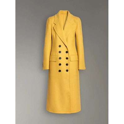 Shop Burberry Double-breasted Cashmere Tailored Coat In Ochre Yellow