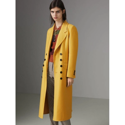 Shop Burberry Double-breasted Cashmere Tailored Coat In Ochre Yellow