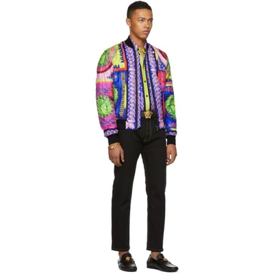 Shop Versace Multicolor Silk Neon Bomber Jacket In A707 Multi