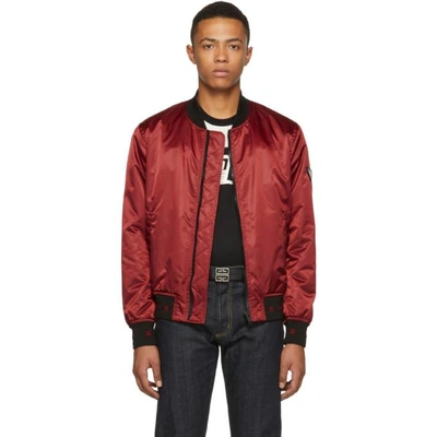 Shop Givenchy Red Nylon Sleeve Patch Bomber Jacket In 601 Darkred