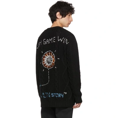 Shop Valentino Black Cable Knit Video Game Cardigan In 5d1 Blue
