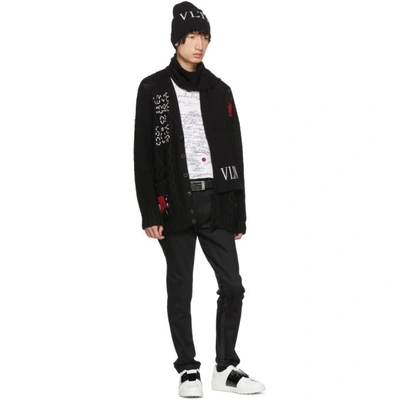 Shop Valentino Black Cable Knit Video Game Cardigan In 5d1 Blue