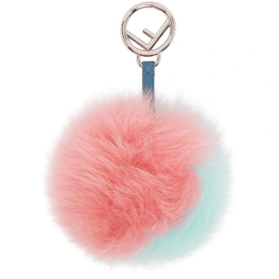 Shop Fendi Pink And Blue Fur Pom Pom Keychain In F13yc Pink