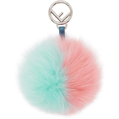 Shop Fendi Pink And Blue Fur Pom Pom Keychain In F13yc Pink