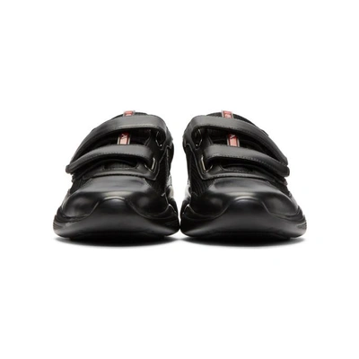 Shop Prada Black Leather And Mesh Straps Sneakers In F0002
