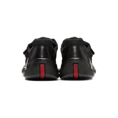 Shop Prada Black Leather And Mesh Straps Sneakers In F0002