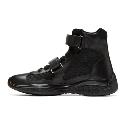 Shop Prada Black Leather And Mesh Straps High-top Sneakers In F0002
