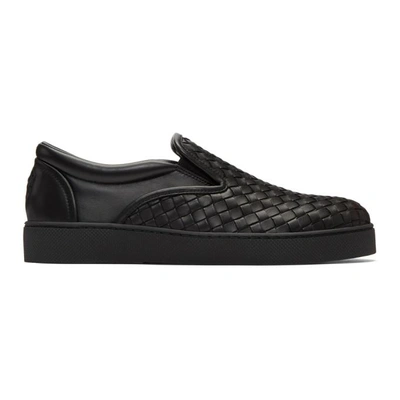 Shop Bottega Veneta Black Classic Intrecciato Slip-on Sneakers In 1000 Black