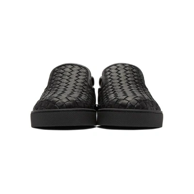 Shop Bottega Veneta Black Classic Intrecciato Slip-on Sneakers In 1000 Black